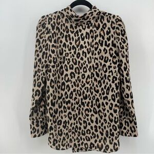 Ann Taylor Blouse Tan Leopard Animal Print Tied Back M